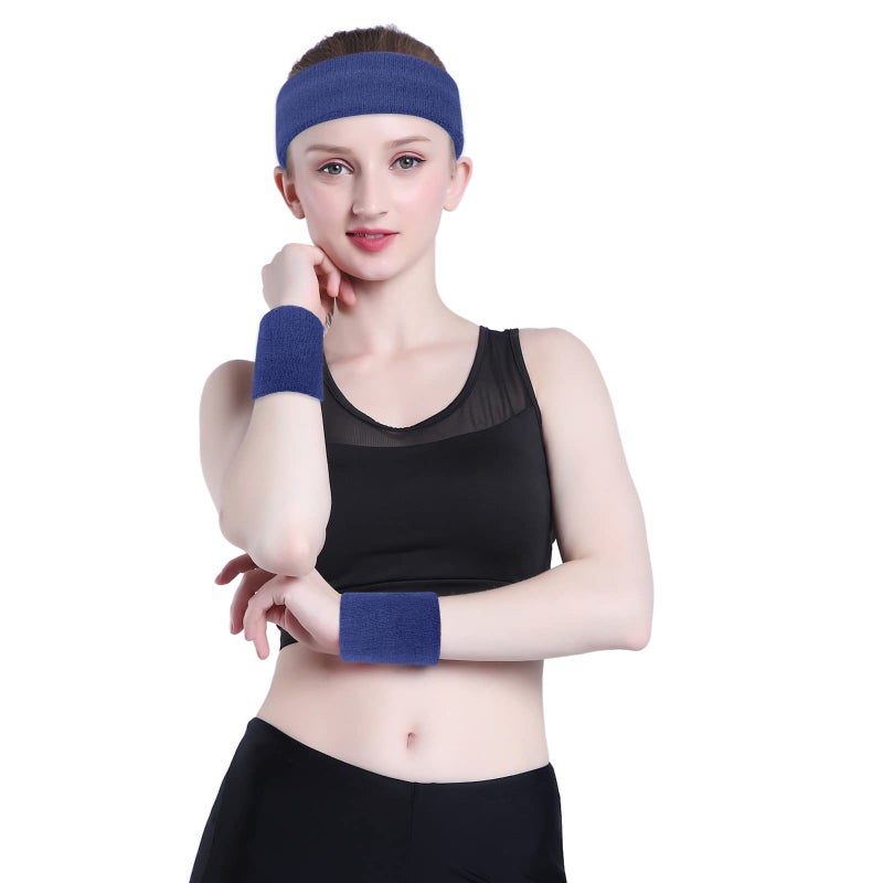 ONUPGO Sweatband Headbands for Men & Women -12PCS Sports Headbands Moisture Wicking Athletic Cotton Terry Cloth Head Band 7.88" x 2.16" - Image 2